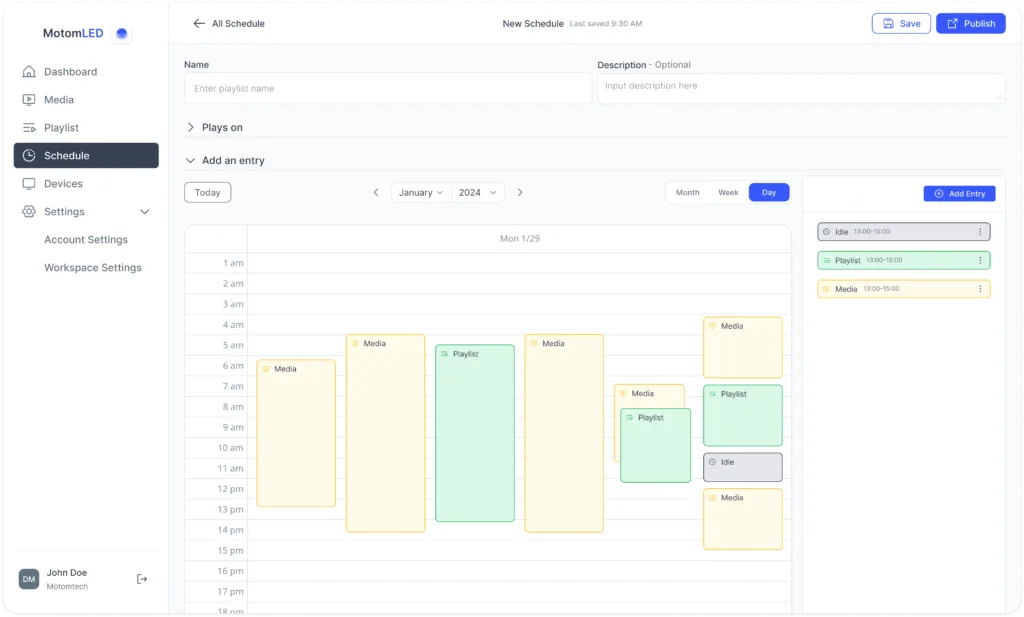 MotomLED scheduling interface