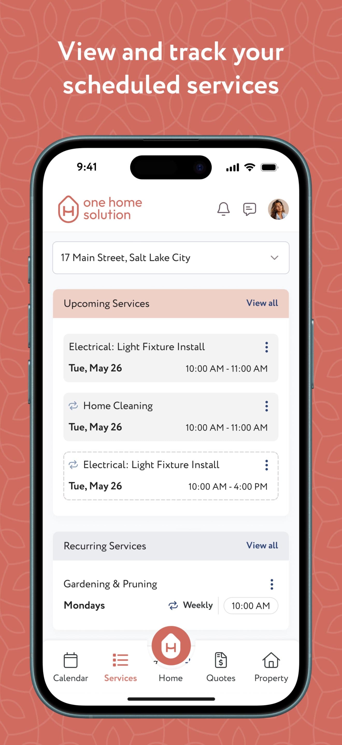 One Home Solution client app - service details
