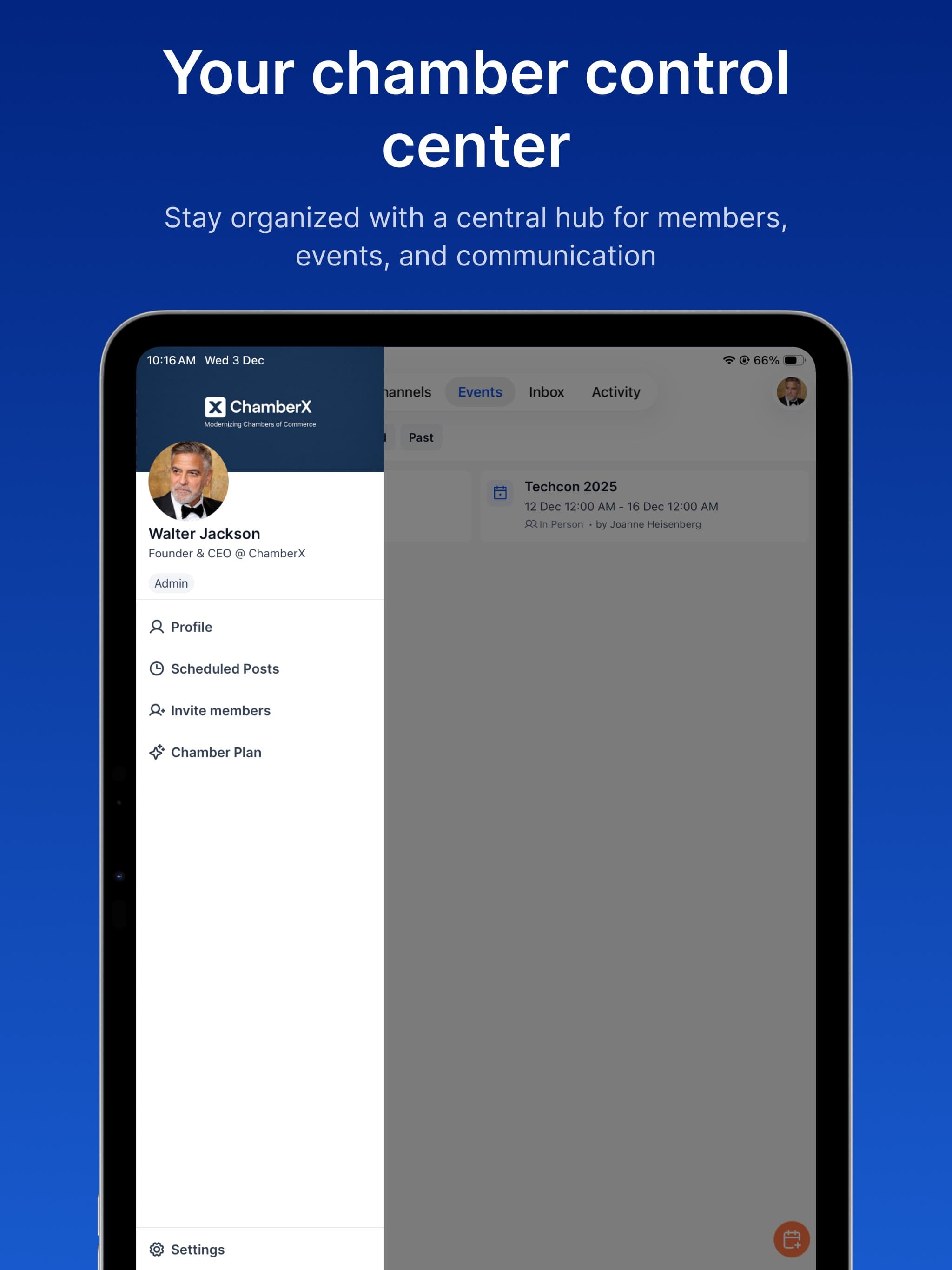 ChamberedIN chamber control center on iPad