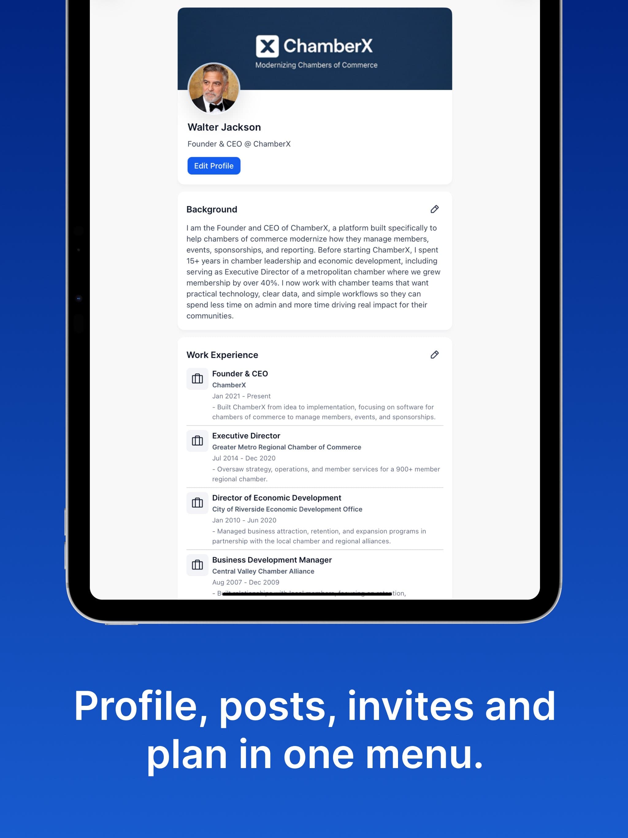 ChamberedIN events view on iPad
