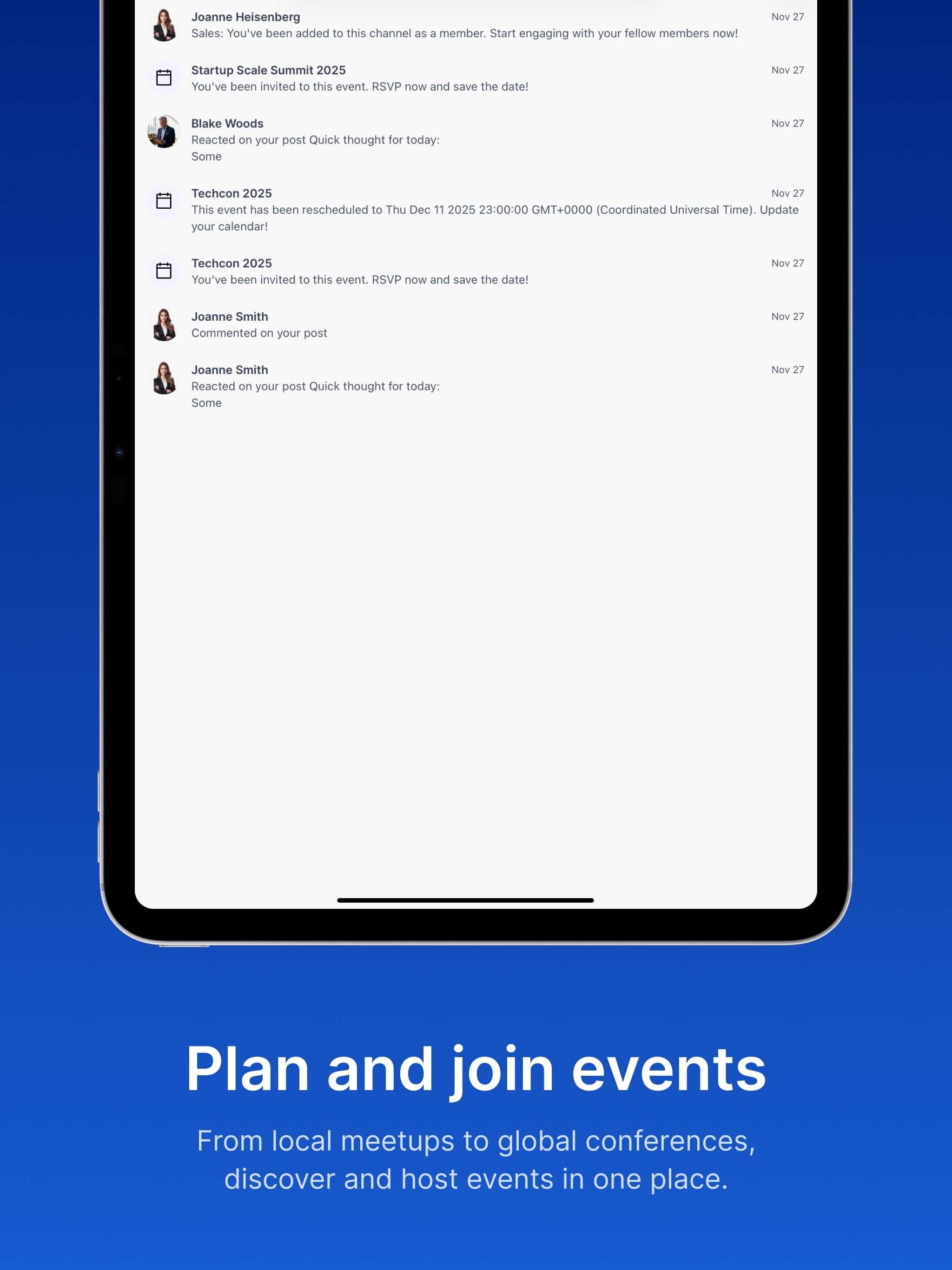 ChamberedIN feed view on iPad