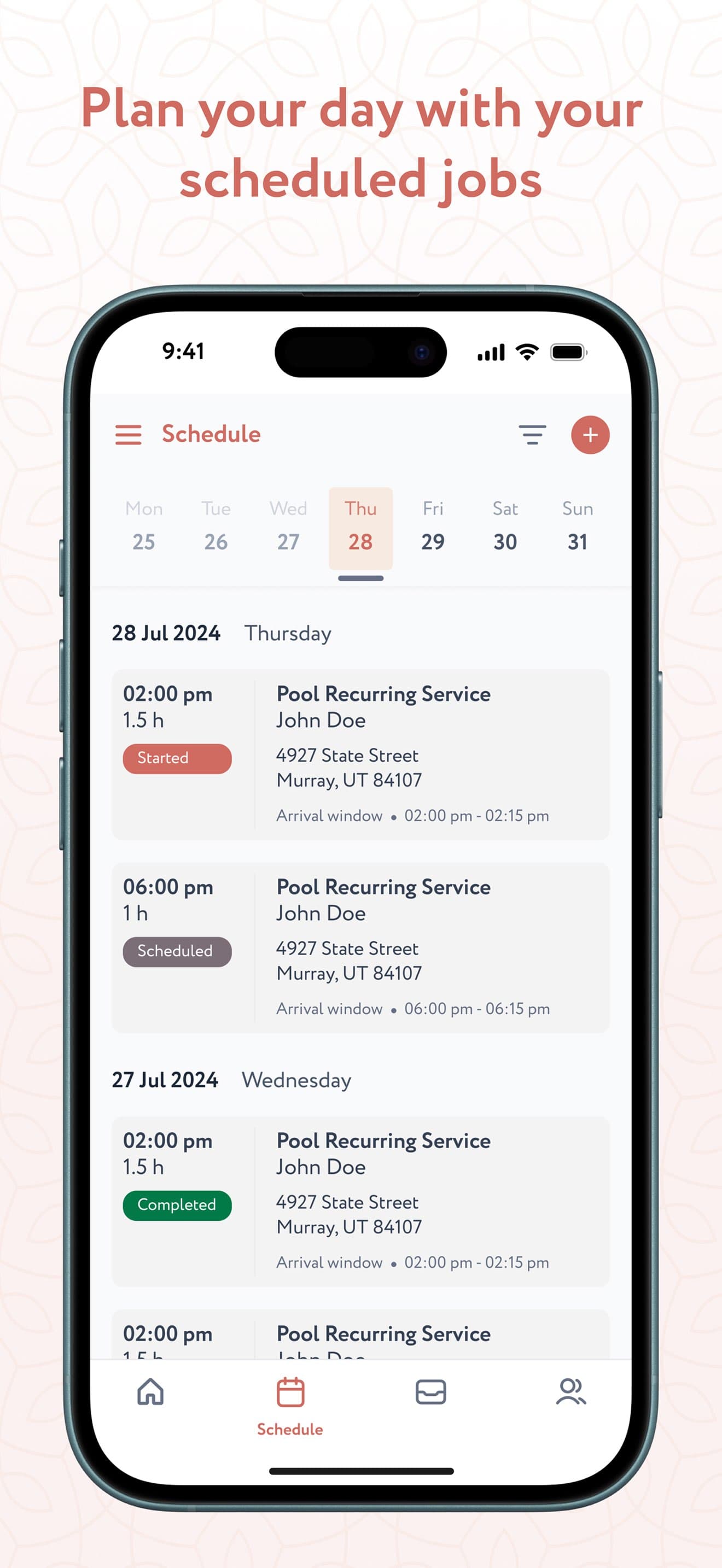 One Home Solution technician app - schedule